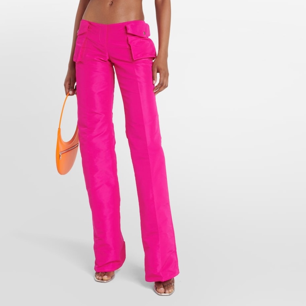 LAQUAN SMITH Low-rise satin Pink cargo pants Size XS